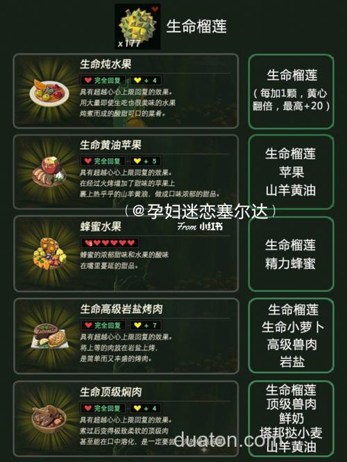 塞尔达传说榴莲和什么烹饪？