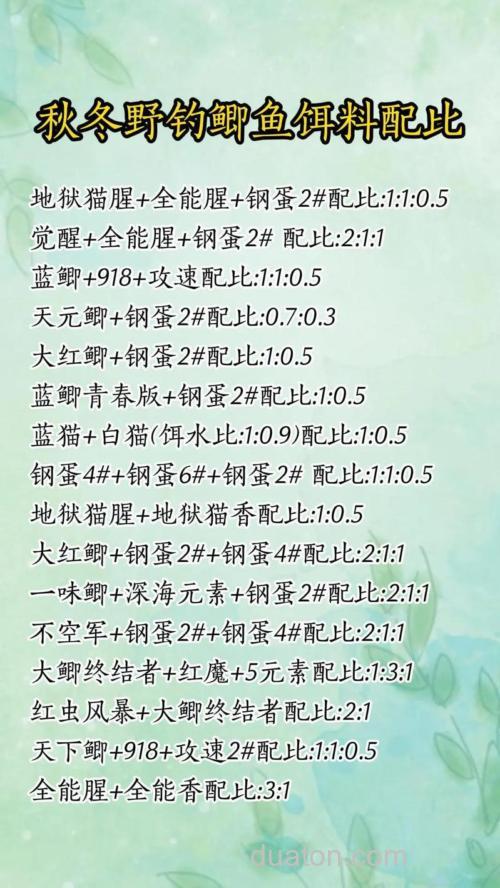 鱼饵调配比例 下面是几种品类鱼的鱼饵调配比例