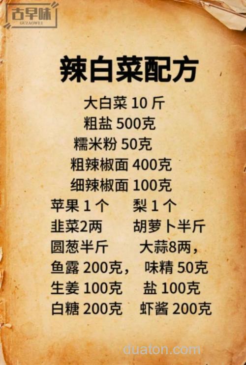 哪位知道泡菜的配方不,求配方,谢谢!