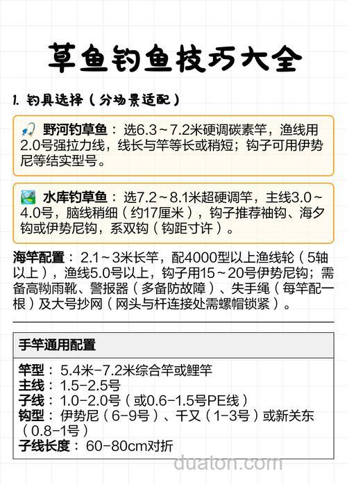 夏季垂钓草鱼钓具钓位钓法技巧